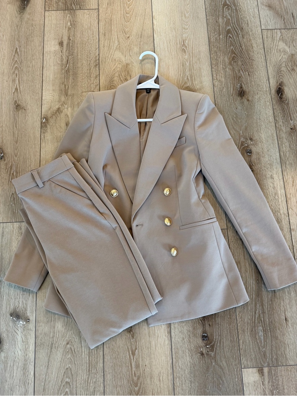 Express Tailored Double Breasted Taupe Tan Set Blazer XXS Trouser Pants XS